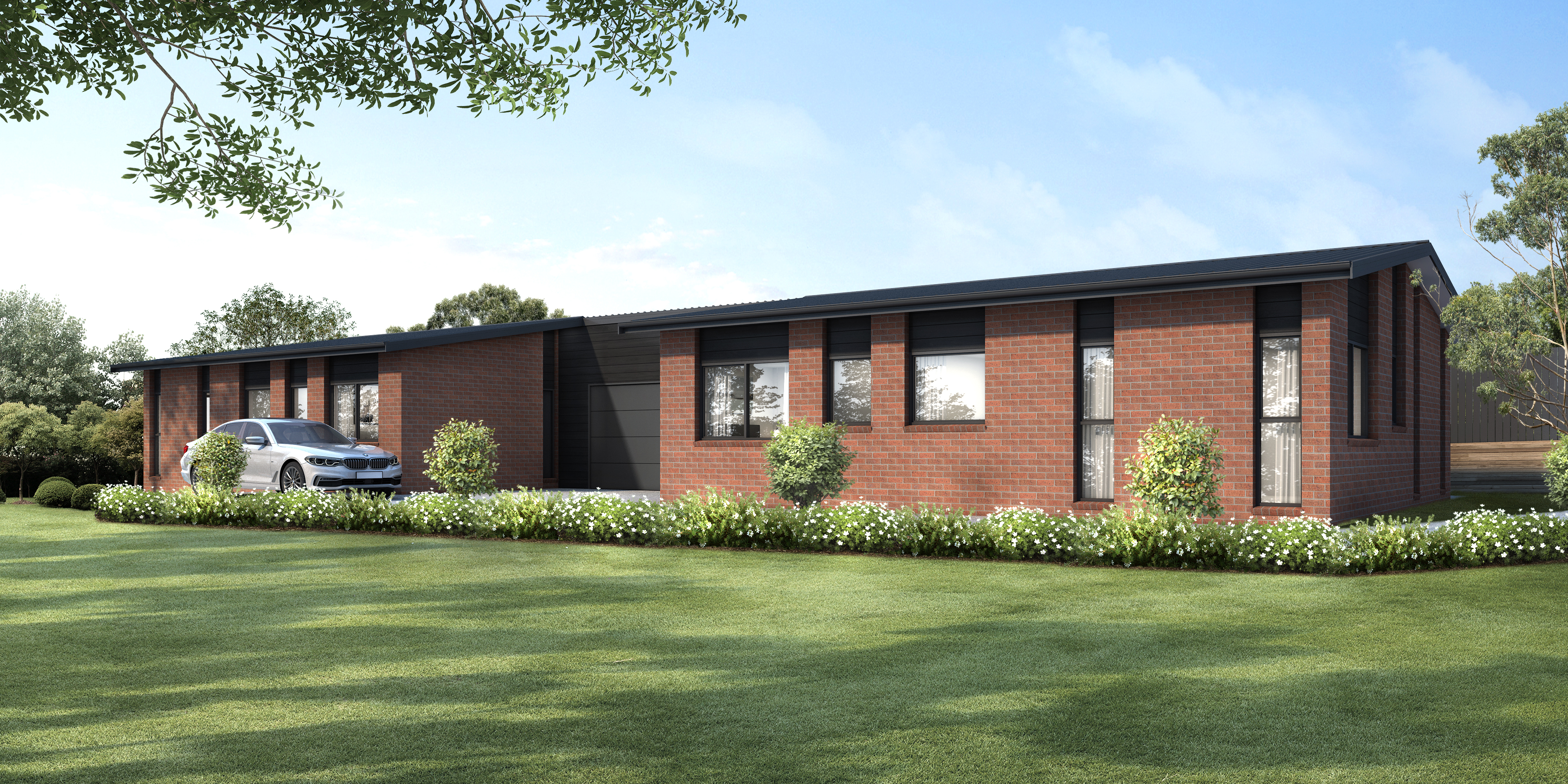 Lot 2 front elevation — brick and dark trim duplex, Greenhill Drive