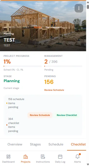Japan Homes project management mobile app checklist